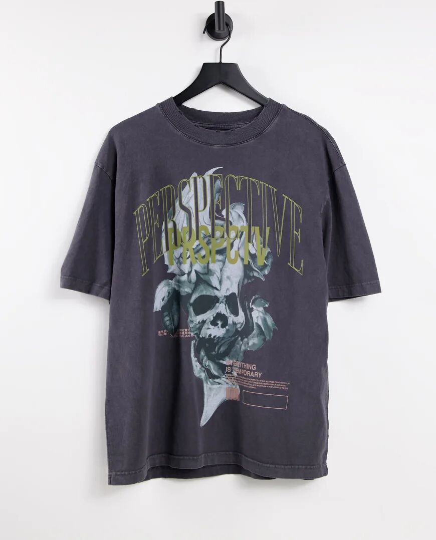 River Island oversized t-shirt with skull print in grey  Grey