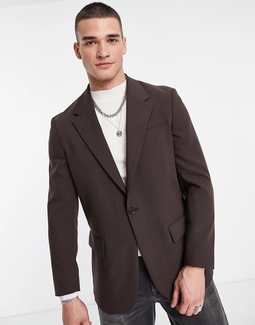 River Island relaxed suit blazer in brown  Brown