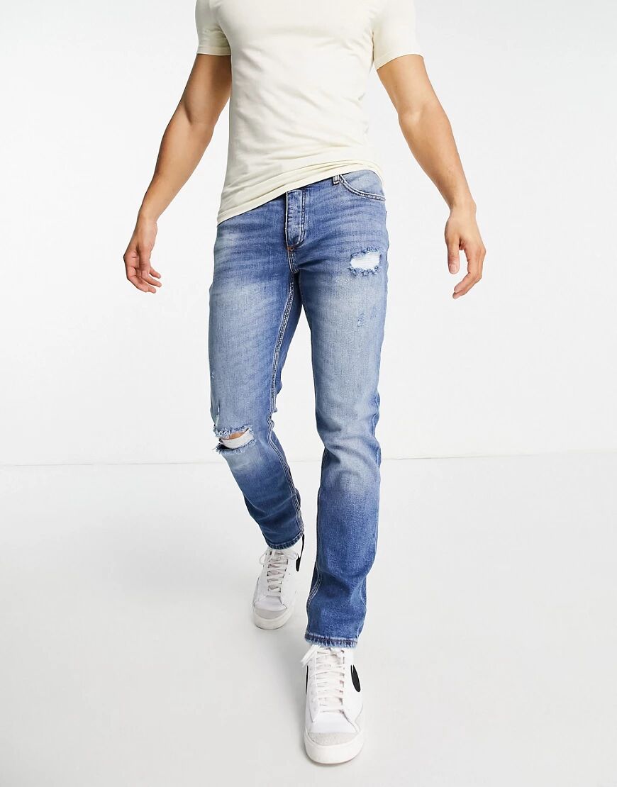River Island slim jeans with rips in light blue  Blue
