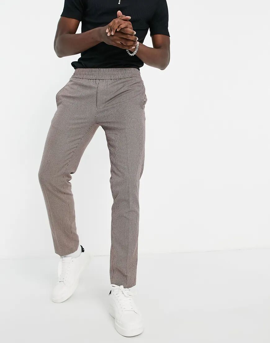 River Island smart joggers in heritage brown check  Brown