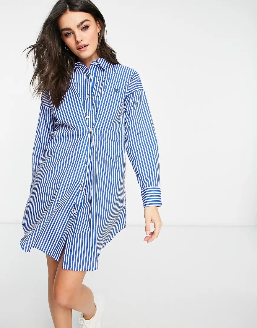 River Island stripe nipped mini shirt dress in blue  Blue