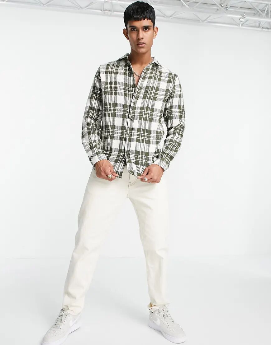 River Island twill check shirt in khaki-Green  Green