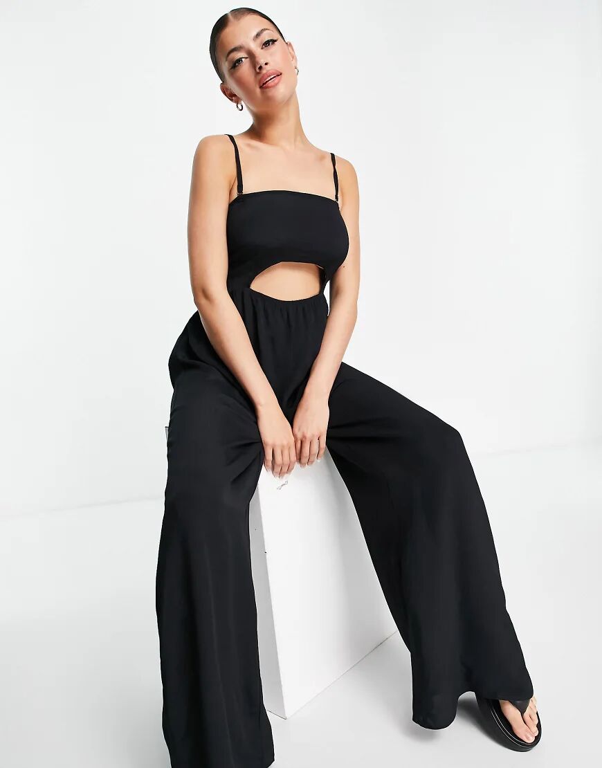 River Island zebra tie waist beach jumpsuit in black  Black