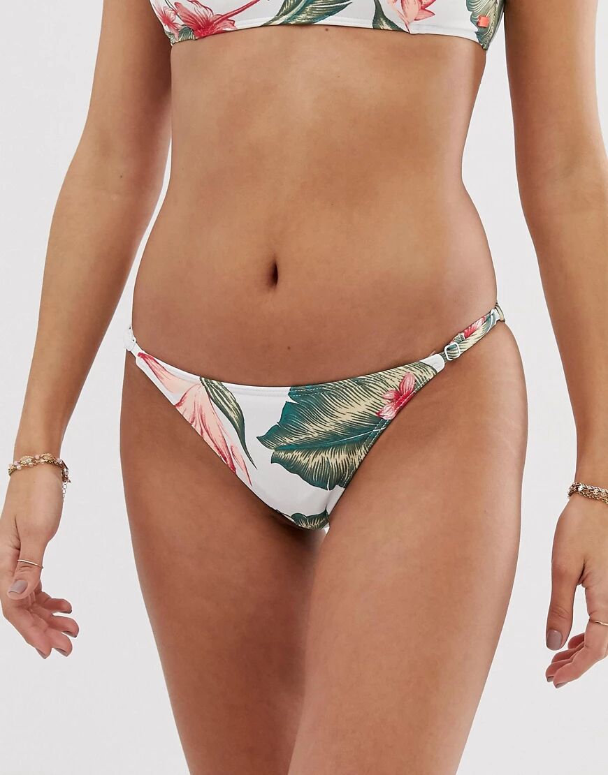 Roxy Dreaming Day tropical tanga bikini bottom in white multi  Multi