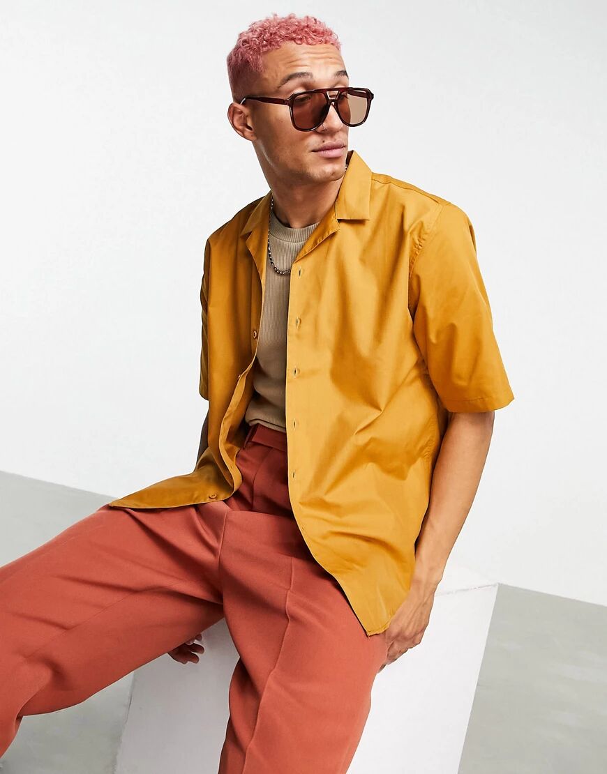 Bando Rudie oversized short sleeve revere collar shirt-Brown  Brown