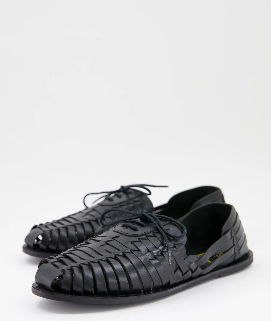 Rule London leather woven lace up summer shoes in black  Black