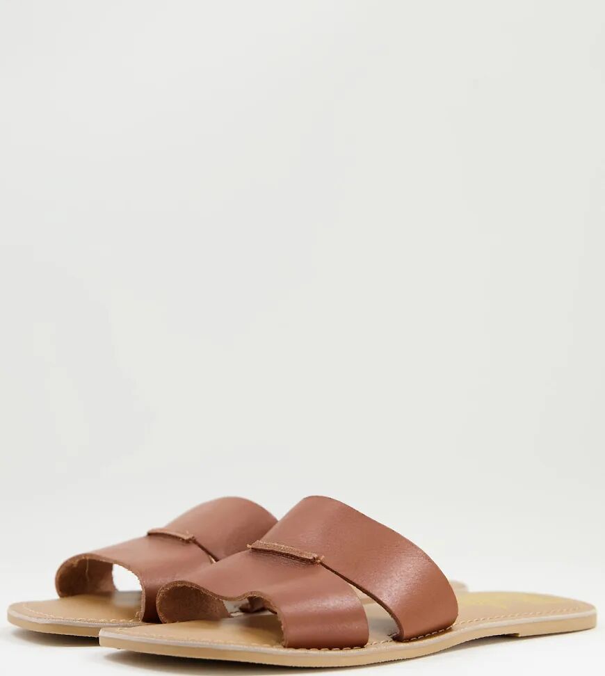 Rule London wide fit leather sliders in tan-Brown  Brown