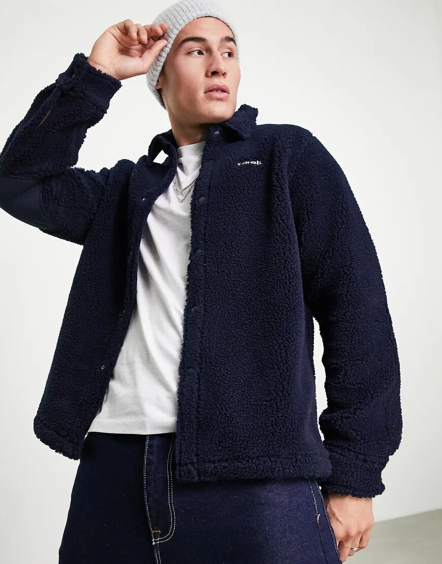 Schott Stuart embroid logo sherpa overshirt in navy  Navy