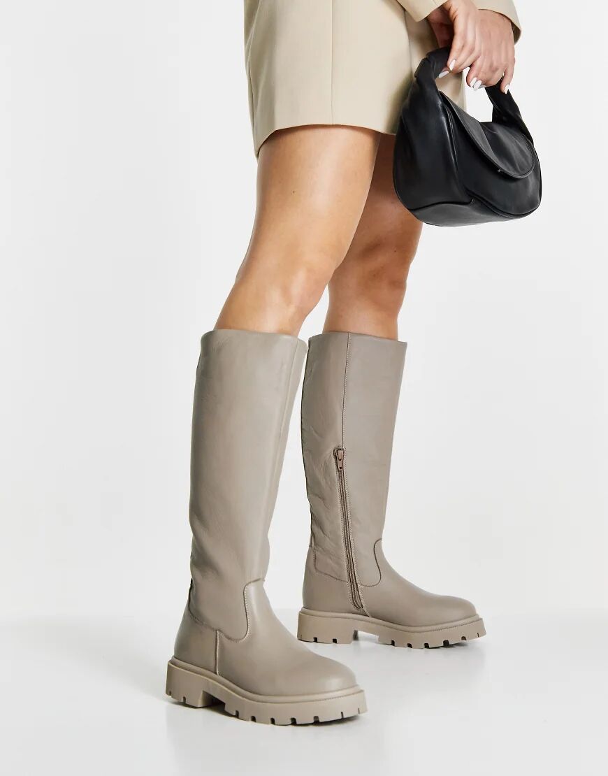 Selected Femme high leg leather boots in stone-White  White