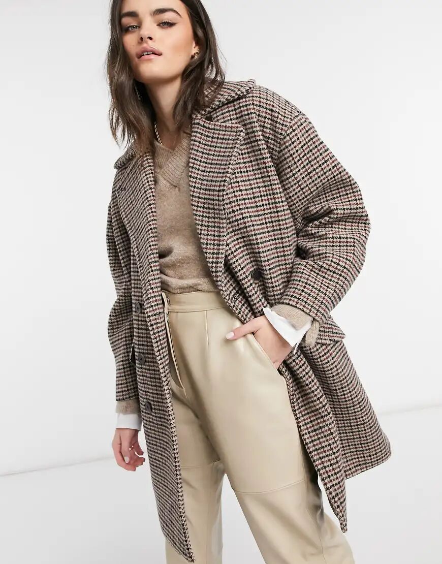 Selected Femme oversized wool coat in check-Multi  Multi