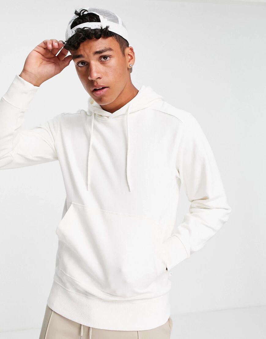 Selected Homme hoodie with front pocket in white organic cotton  White