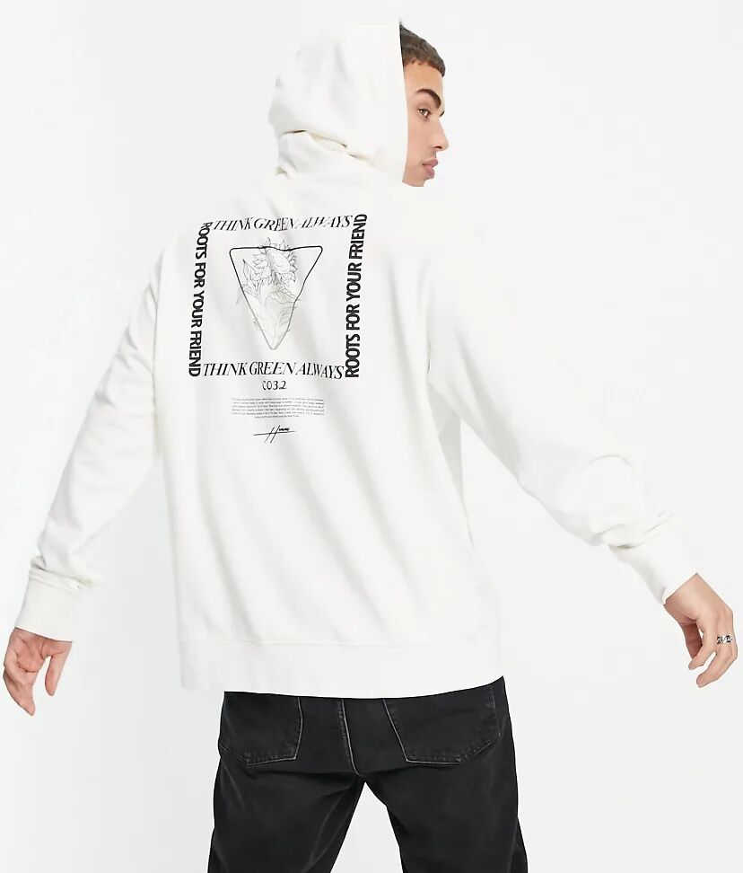 Selected Homme organic cotton blend oversized hoodie with think green back print in cream Exclusive to ASOS-White  White