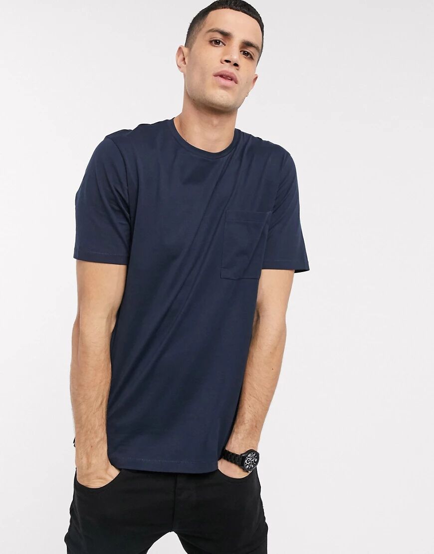 Selected Homme organic cotton oversized one pocket t-shirt in navy  Navy