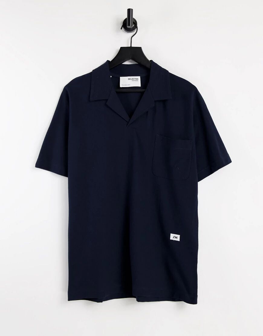 Selected Homme oversize polo with logo in navy in organic cotton  Navy