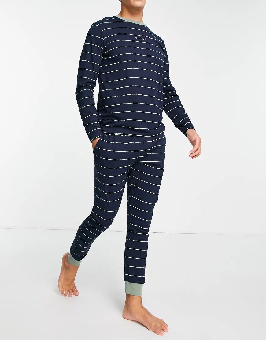 Selected Homme pyjama set in navy stripe  Navy