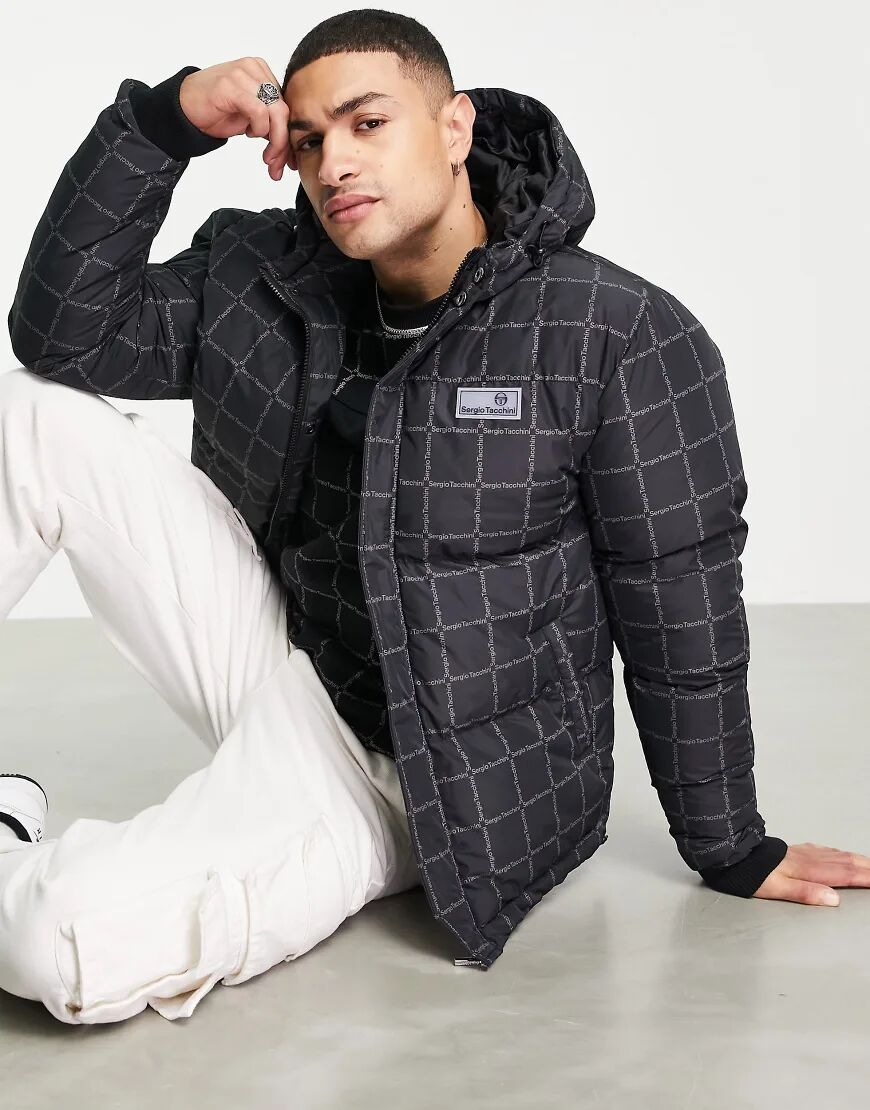 Sergio Tacchini puffer jacket with all over branding in black  Black