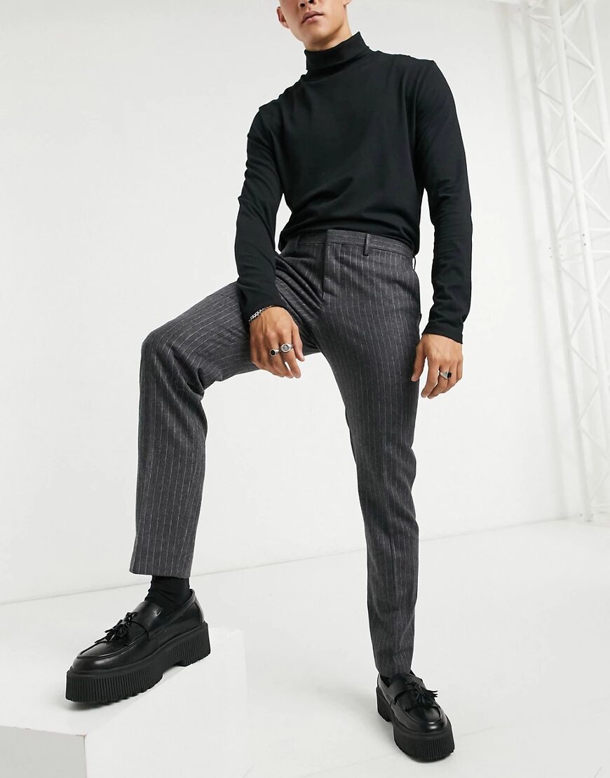 Shelby & Sons slim fit suit trousers in charcoal stripe-Grey  Grey