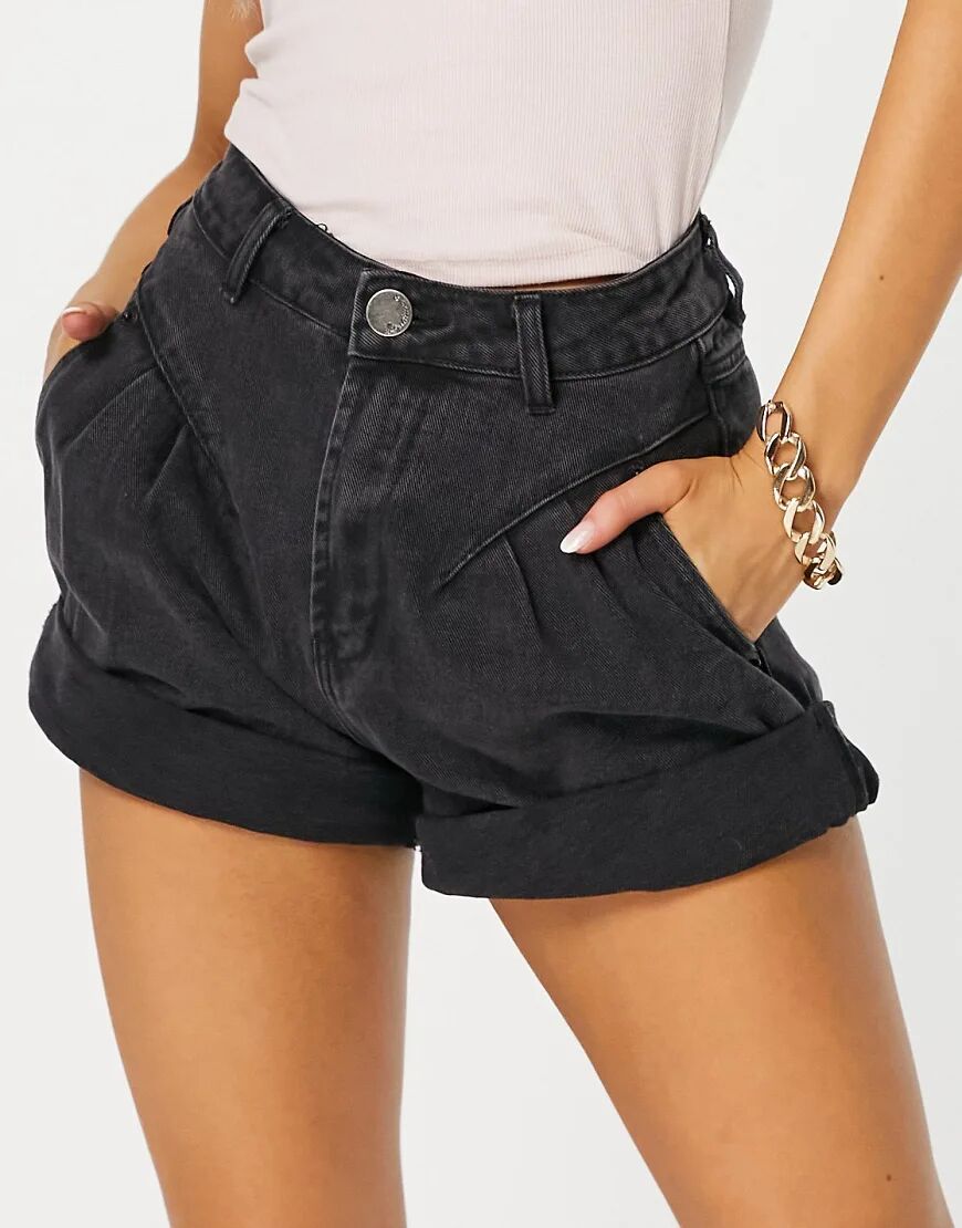 Signature 8 balloon denim shorts in wash black-Blue  Blue