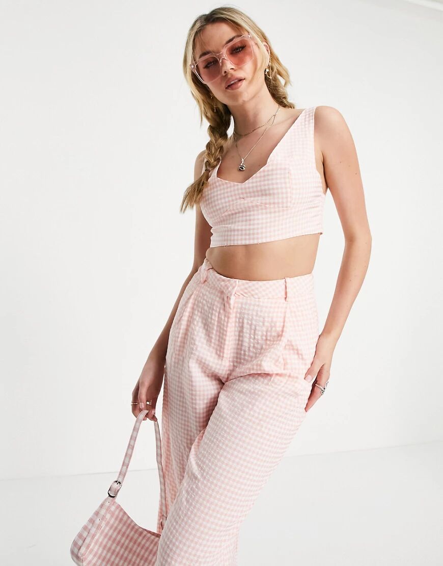 Signature 8 co-ord gingham cropped top in pink  Pink