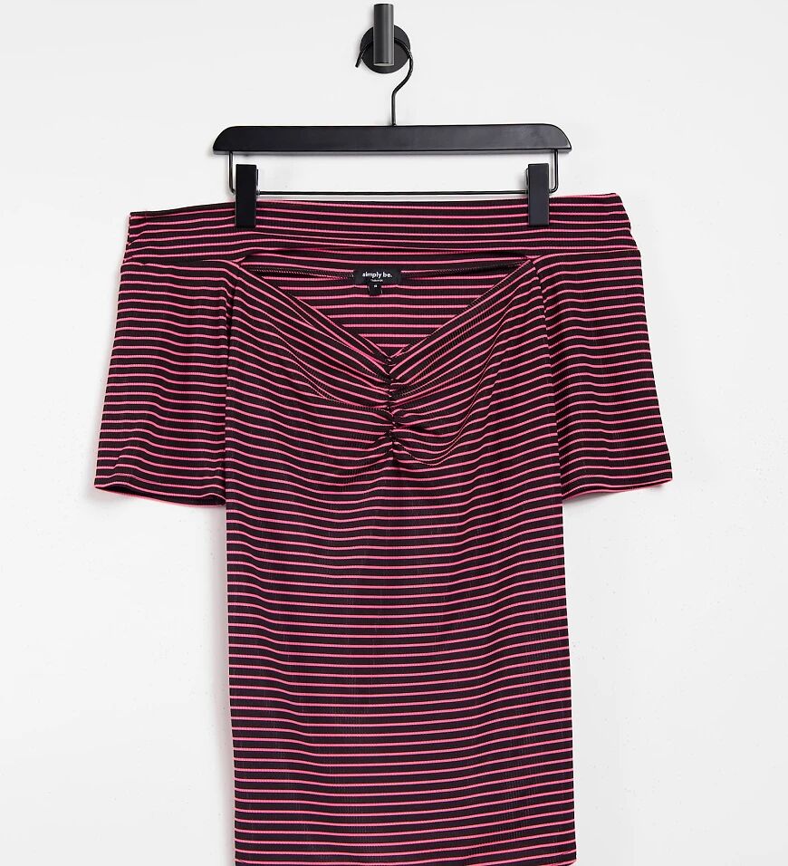 Simply Be cut out bardot top in red and brown stripe  Brown