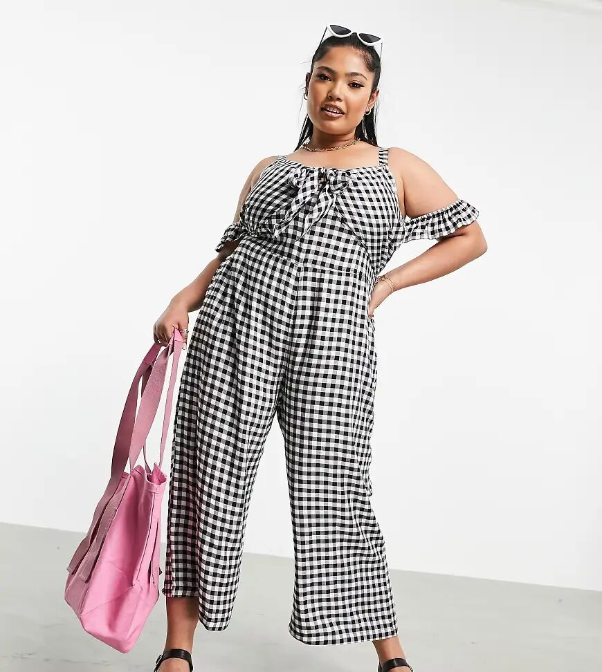 Simply Be drop shoulder jumpsuit in black gingham  Black