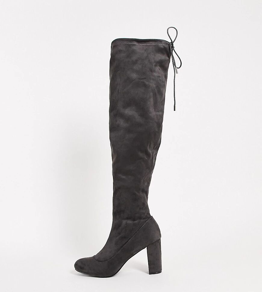 Simply Be Wide Fit heeled over the knee boots in grey  Grey