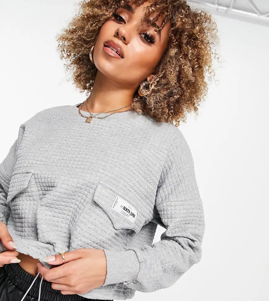 Sixth June cropped cargo sweatshirt in waffle with toggle waist-Grey  Grey