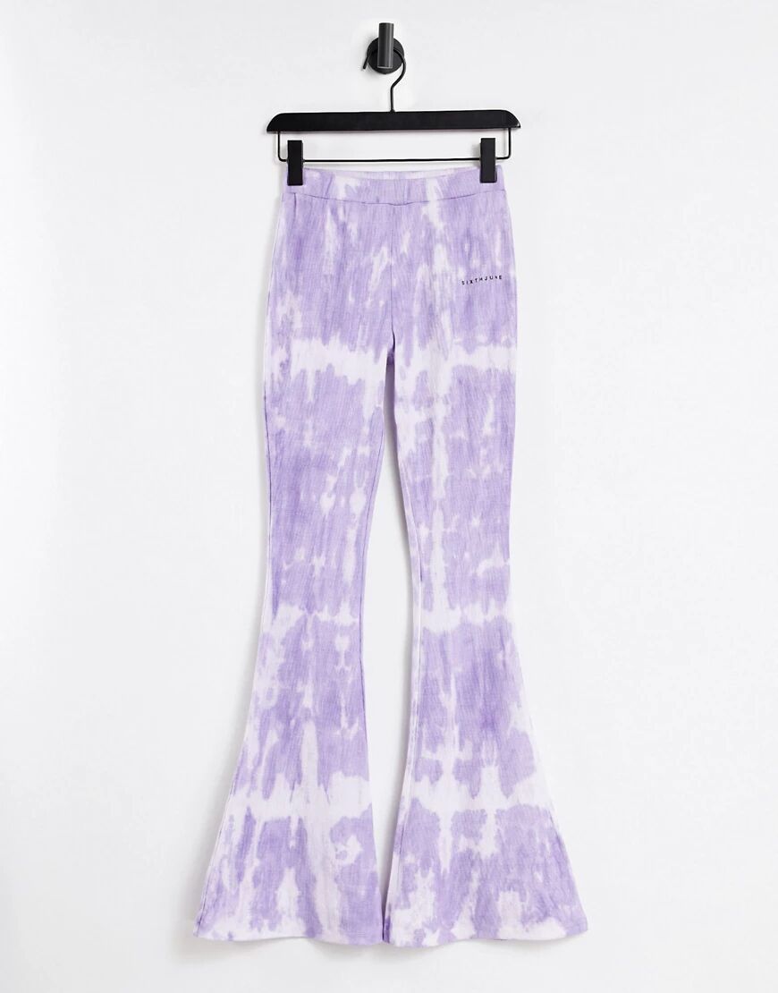 Sixth June high waisted flare trousers in lilac tie-dye co-ord-Purple  Purple