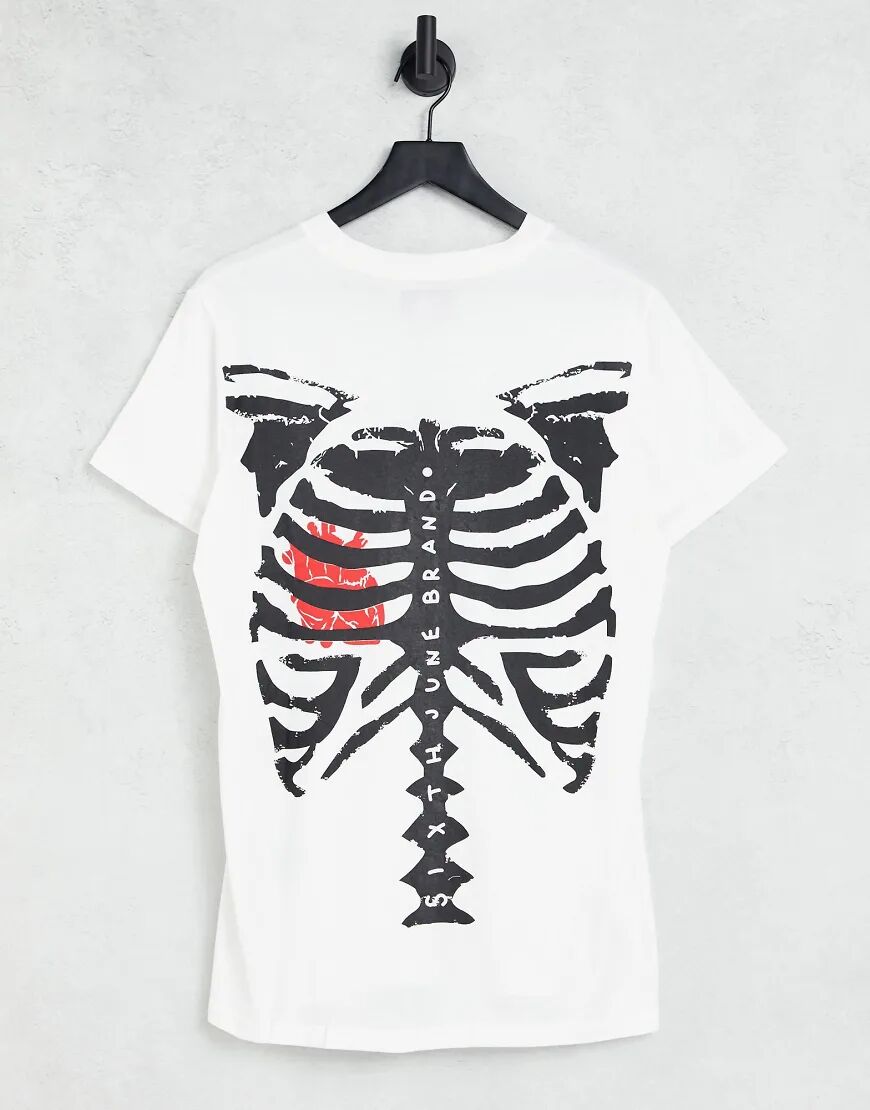 Sixth June oversized t-shirt in white with skeleton back print  White