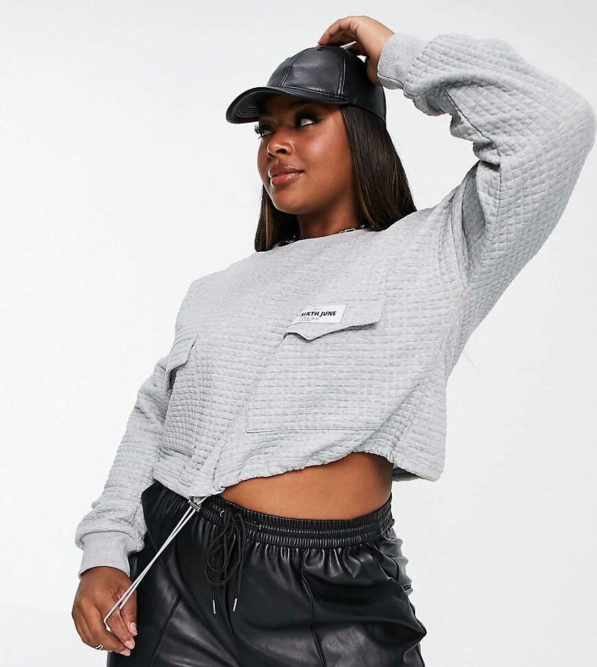 Sixth June Plus cropped cargo sweatshirt in waffle with toggle waist-Grey  Grey