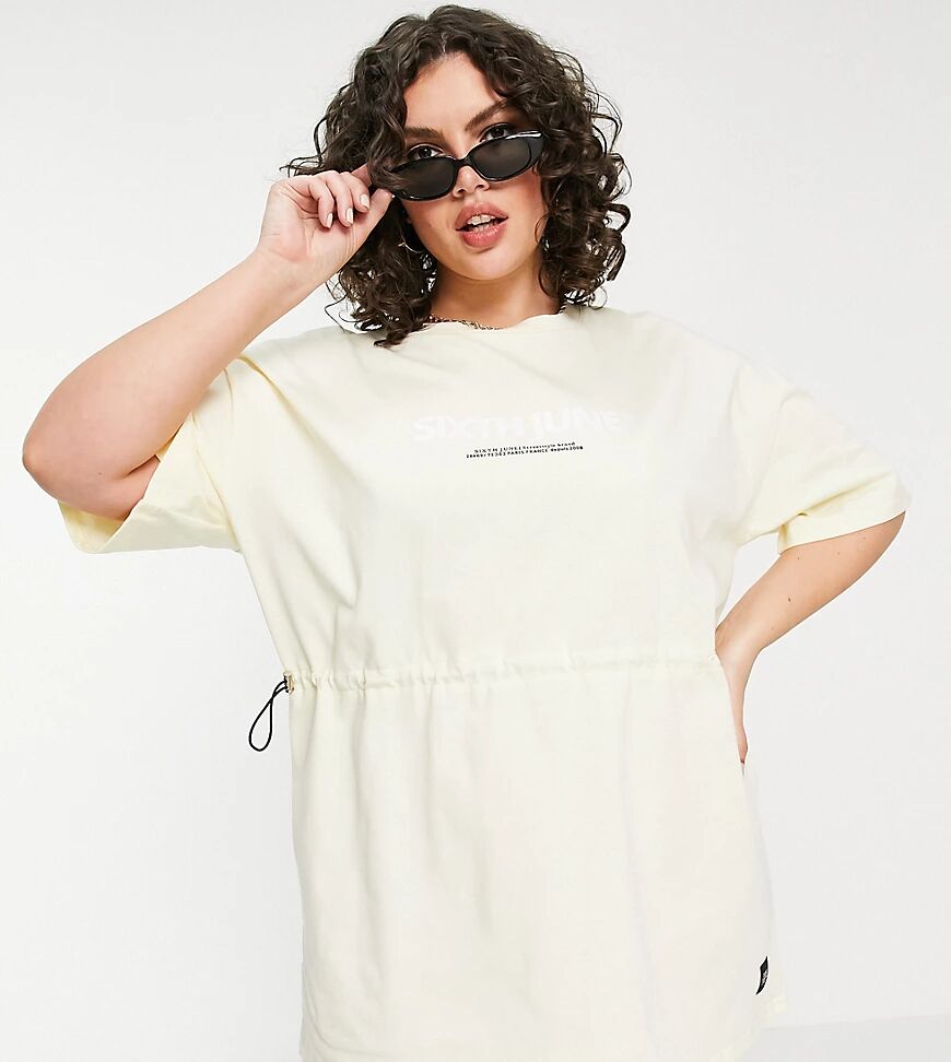 Sixth June Plus toggle waist t-shirt dress with front logo-Yellow  Yellow