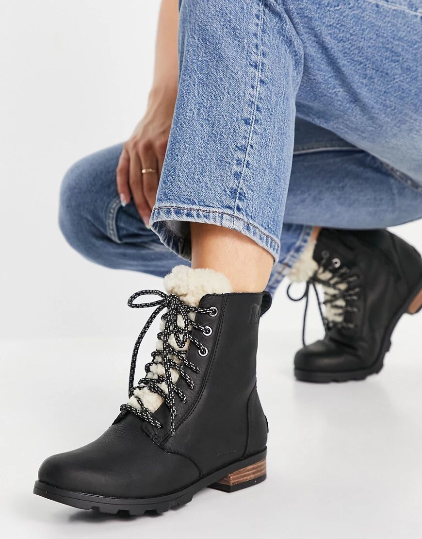 Sorel emelie short lace up cozy boots in black  Black