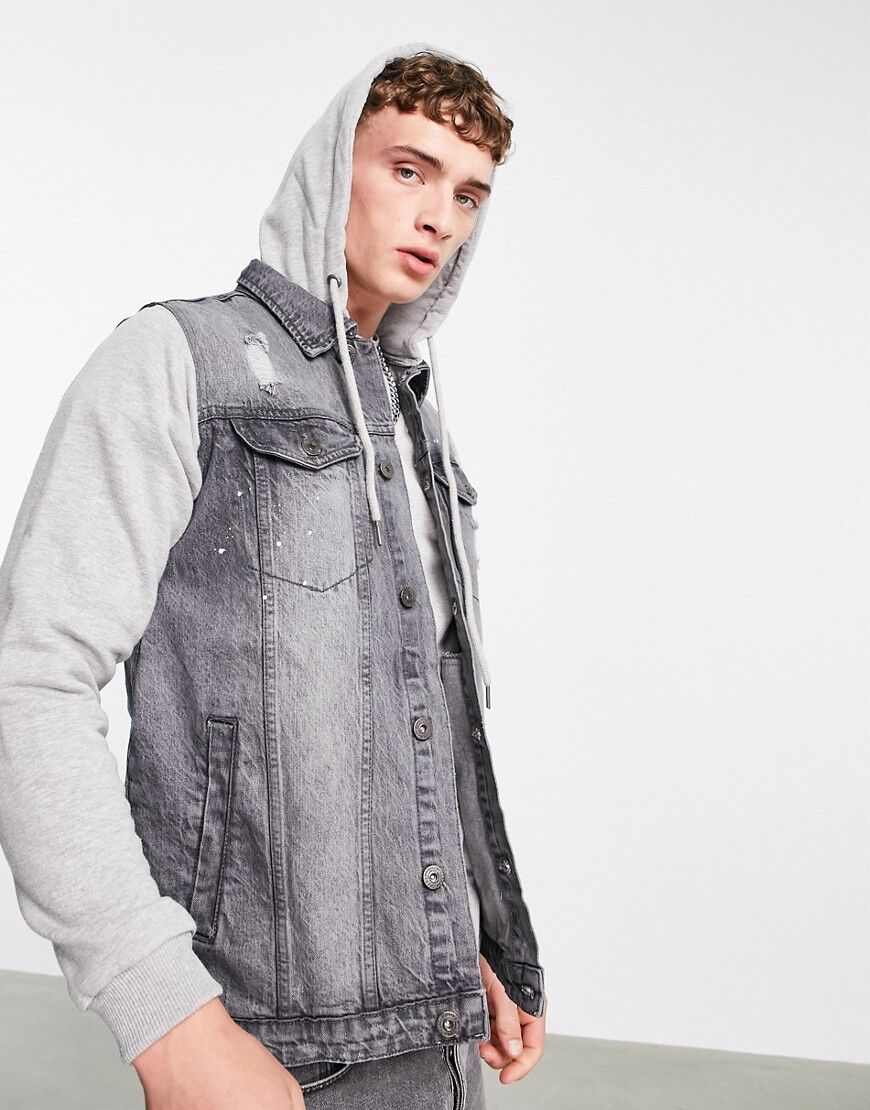 Soul Star denim jacket with hood in grey  Grey