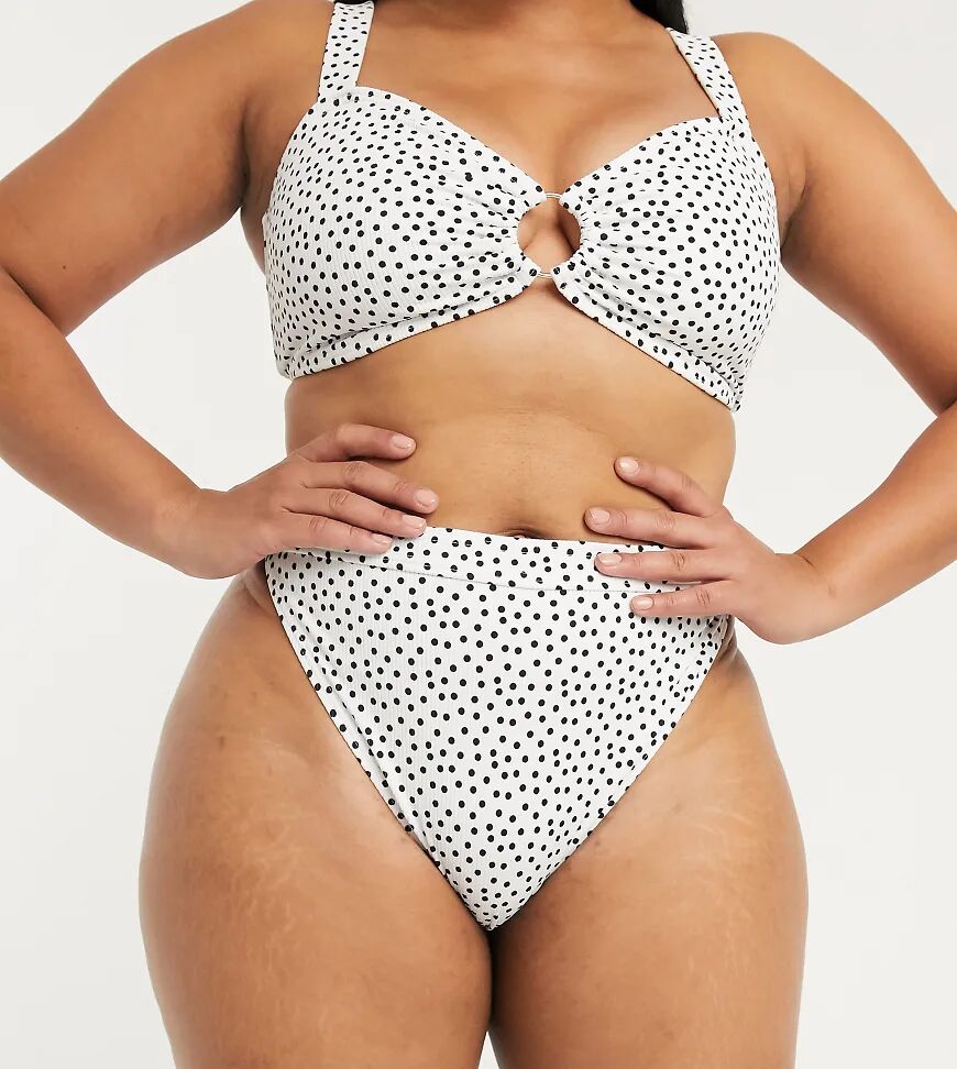 South Beach Curve Exclusive mix and match high waist bikini bottom in white polka dot-Multi  Multi