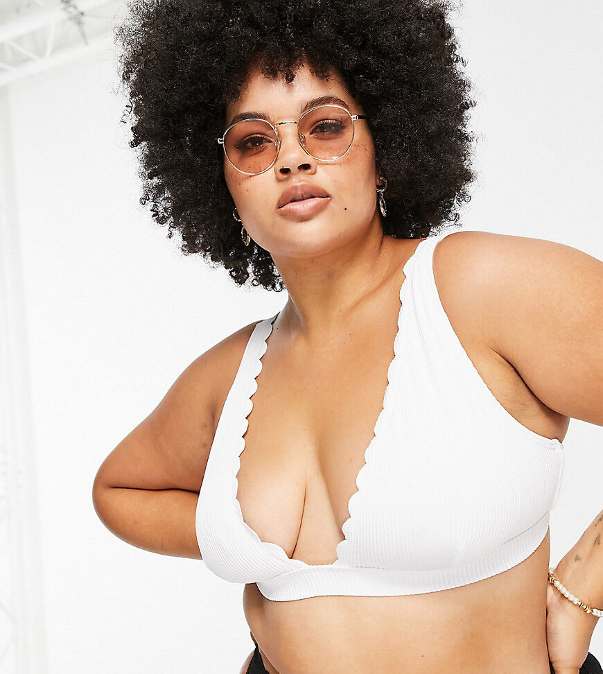 South Beach Curve Exclusive mix and match scallop triangle bikini top in white  White