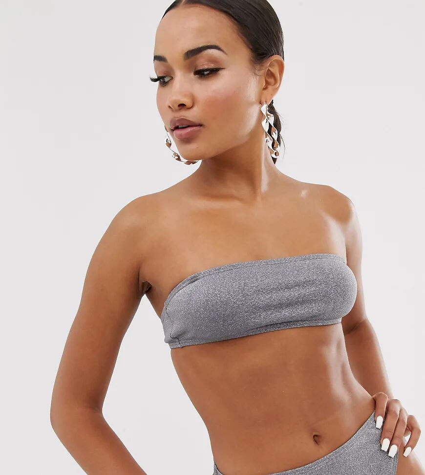 South Beach Exclusive glitter tie up crop bikini top in silver  Silver