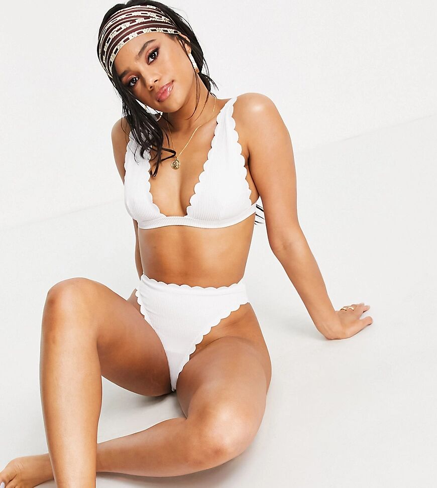 South Beach Exclusive mix and match textured scallop high waist bikini bottom in white  White