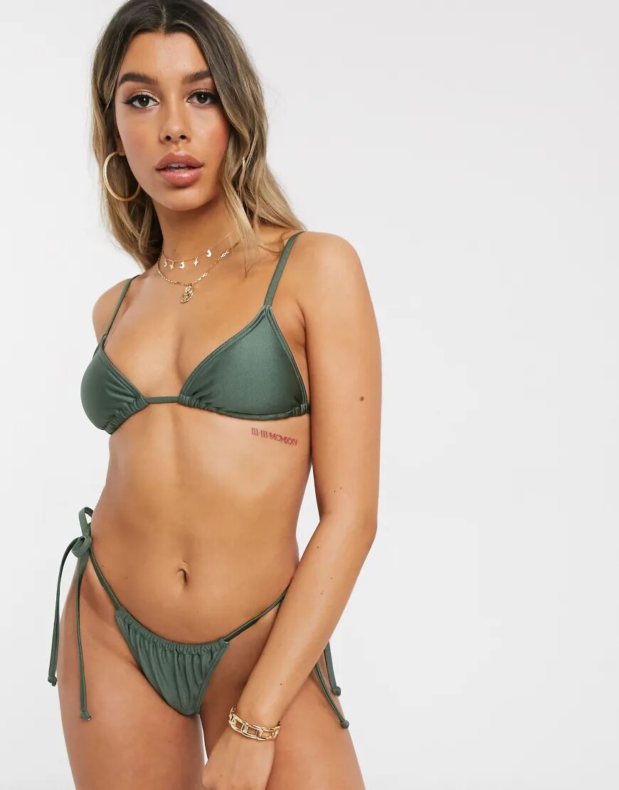 South Beach string tie up bikini bottoms in khaki-Green  Green