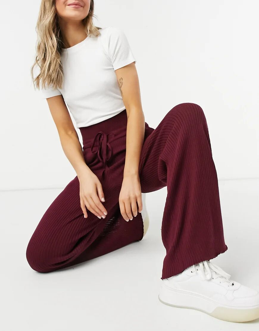 Steele wide rib jogger co-ord in wine-Red  Red