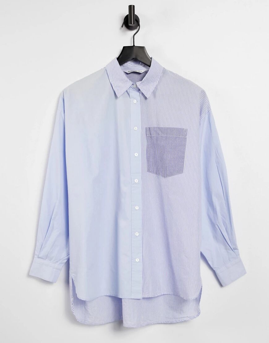 Stradivarius contrast stripe boyfriend shirt in blue  Blue