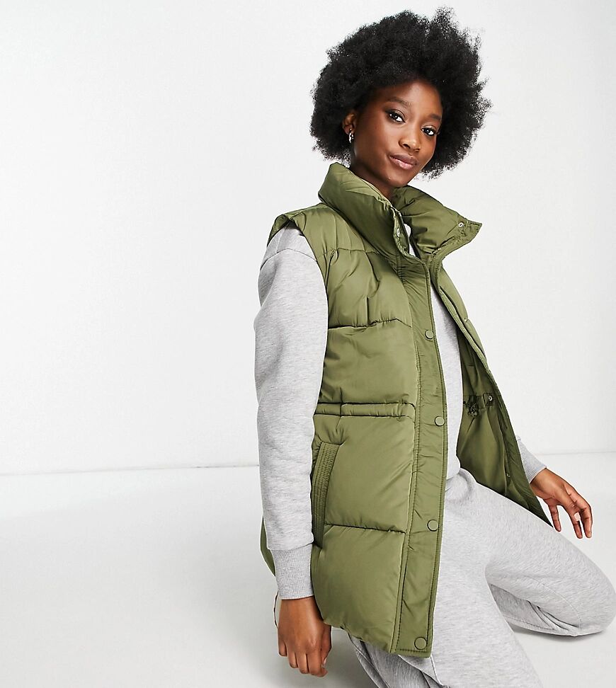 Stradivarius oversized padded gilet in khaki-Green  Green