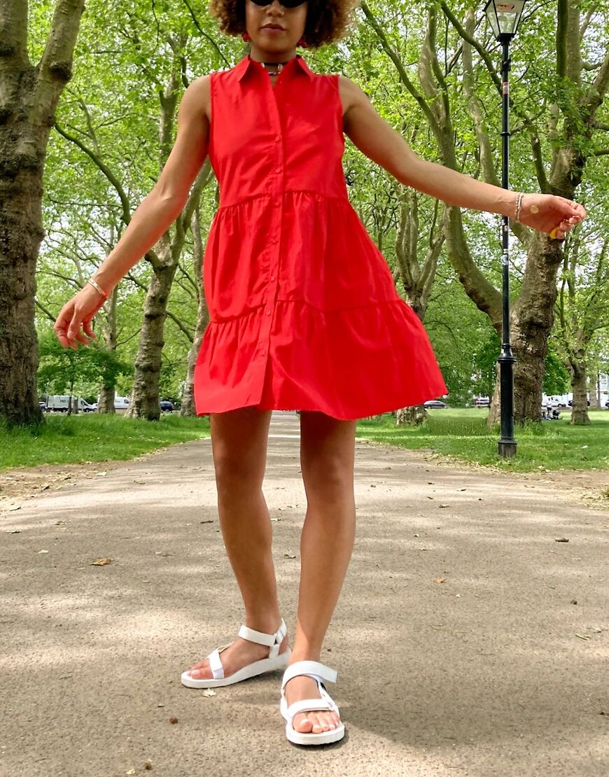 Stradivarius sleeveless shirt dress in red  Red