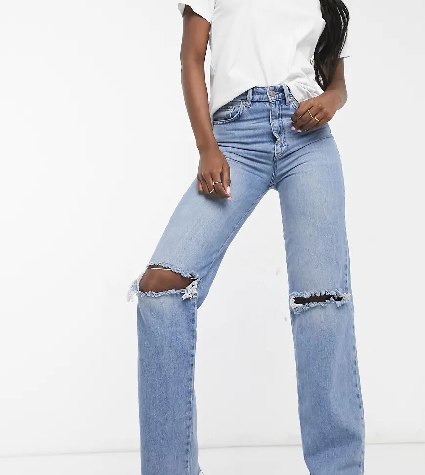 Stradivarius Tall straight leg 90s jeans with rips in blue  Blue