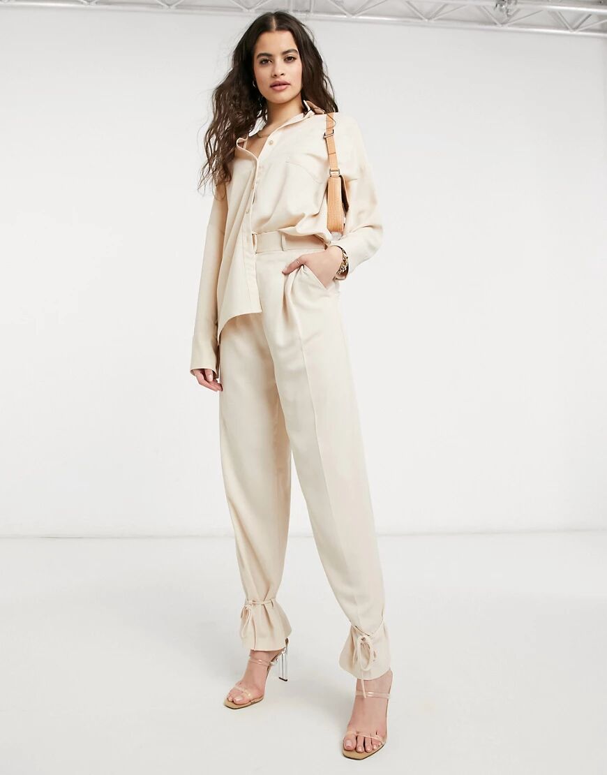 Style Cheat cuffed tailored trouser co-ord in cream-White  White