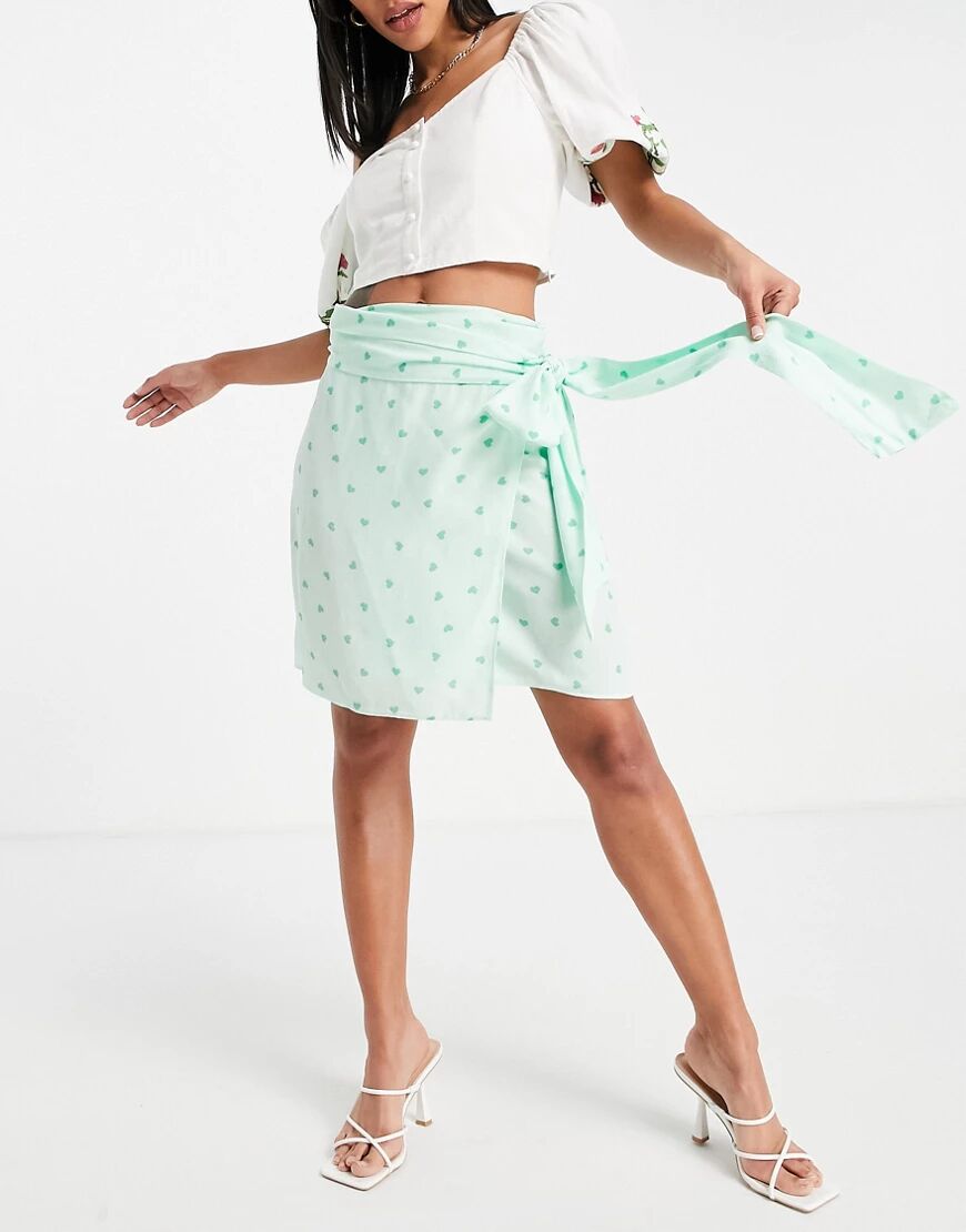 Style Cheat mini wrap skirt co-ord in green heart print  Green