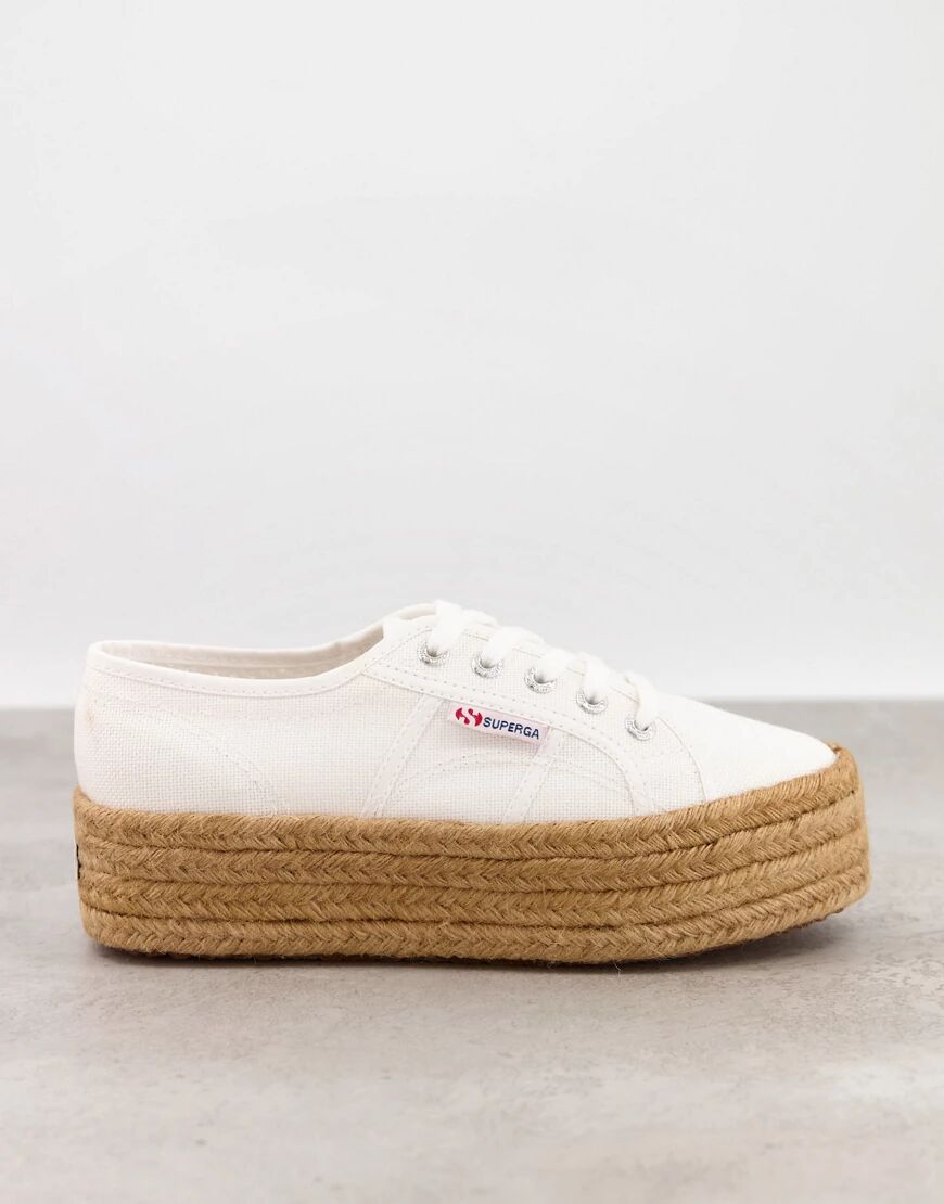 Superga 2790 Cotrope espadrille flatform trainers in white canvas  White