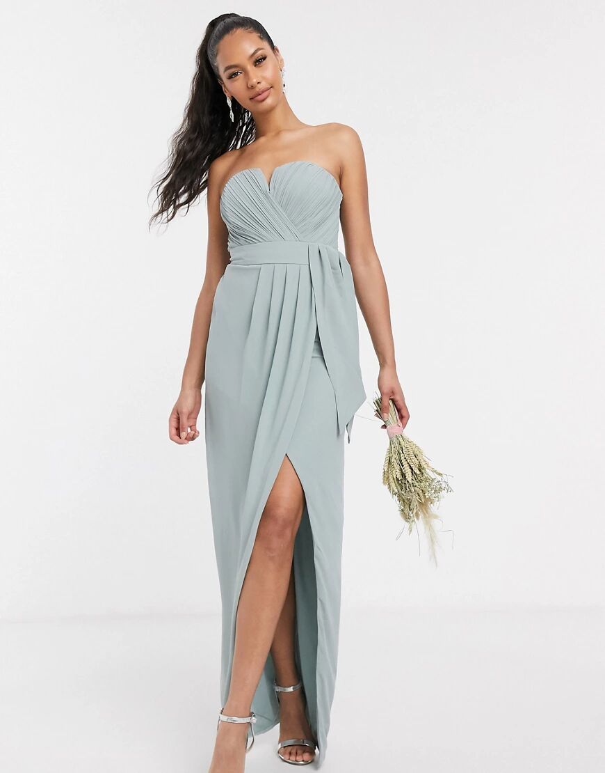 TFNC bandeau wrap midaxi dress with pleated detail in sage-Pink  Pink