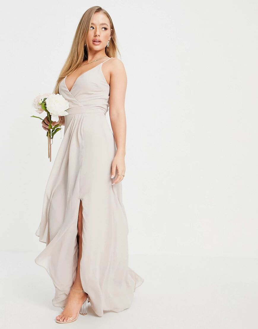 TFNC Bridesmaid cami wrap maxi dress with fishtail in pink  Pink