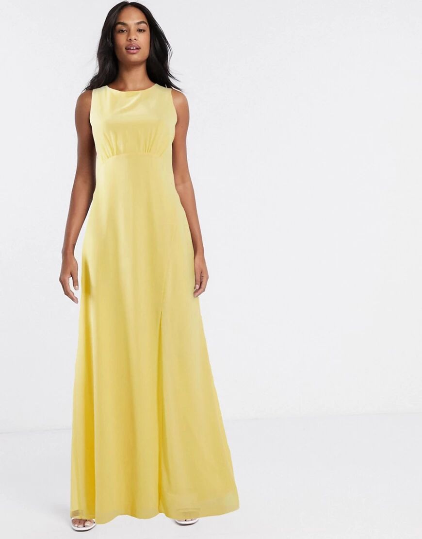 TFNC bridesmaid cowl back maxi dress in lemon-Yellow  Yellow