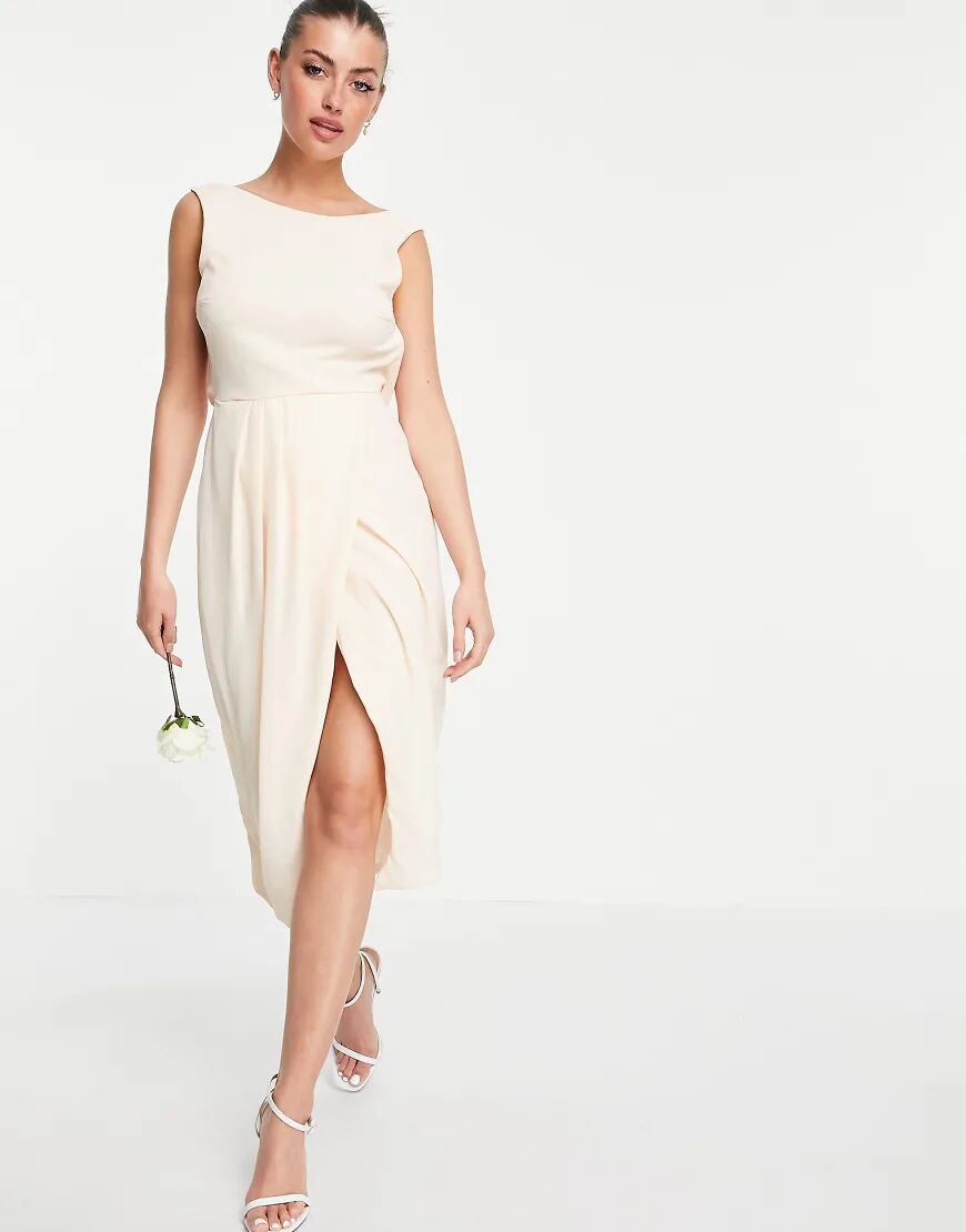 TFNC bridesmaid cowl back midi dress with split in light blush-White  White